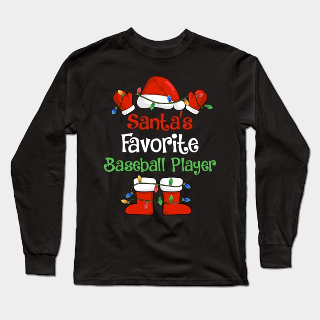 Santa's Favorite Baseball Player Funny Christmas Pajamas Long Sleeve T-Shirt by cloverbozic2259lda